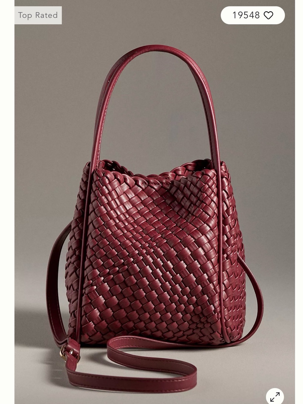 Anthropologie Wine Hollace Tote Woven Bucket Shoulder Bag Burgundy Oxblood